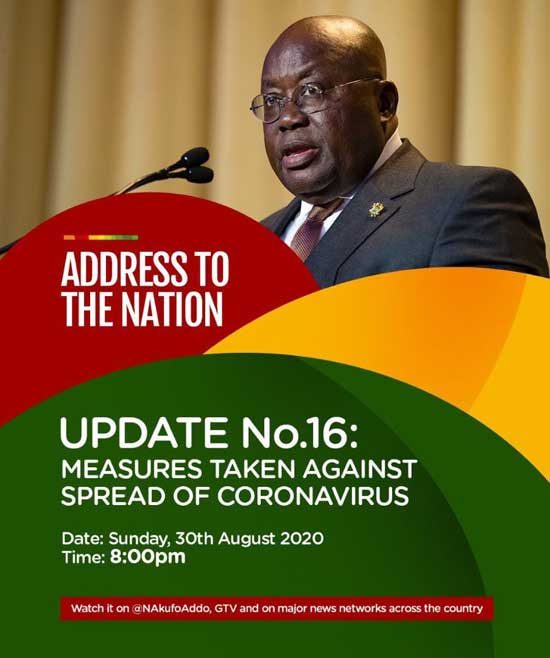  Full Text: Address To The Nation By The President Of The Republic, Nana Addo Dankwa Akufo-Addo, On Updates To Ghana’s Enhanced Response To The Coronavirus Pandemic (Update No. 16)